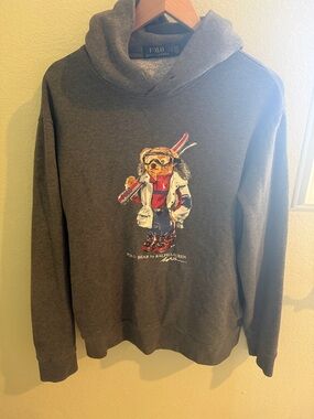 Polo Bear Ralph Lauren Gray Fleece-Lined Hoodie